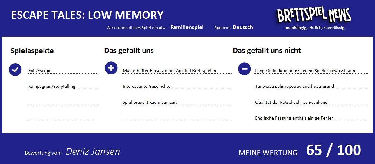 escape tales low memory 2 meinung